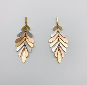 Tri-Tone Metal Leaf Dangle Earring