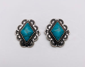 Turquoise Concho Stud Earring-Diamond