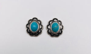 Turquoise Concho Stud Earring-Scalloped