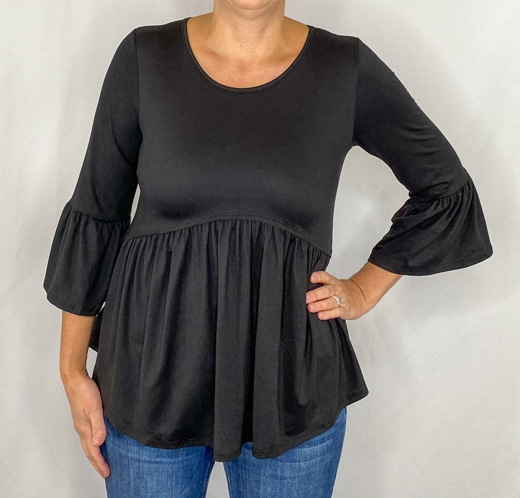 Madelyn Baby Doll Blouse - Black