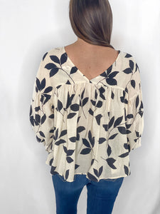 Lydia Leaf Print Babydoll Blouse