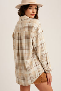 Plaid Button Down Shacket - Beige