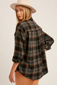 Plaid Button Down Shacket - Black