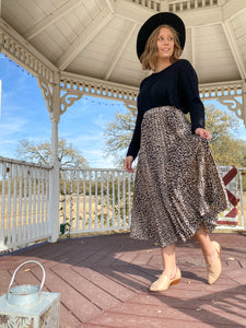 Lucy Leopard Pleated Midi Skirt